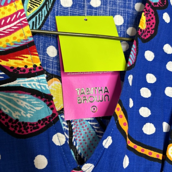 Tabitha Brown | Blue Floral Polka Dot Maxi Dress V-Neck Mixed Pattern Dress NWT - Picture 4 of 8